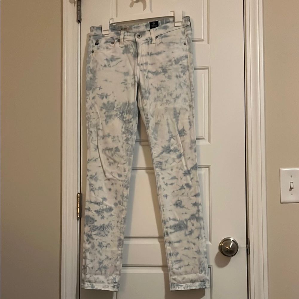 Ag Adriano Goldschmied Blue and White Straight Leg Jeans
